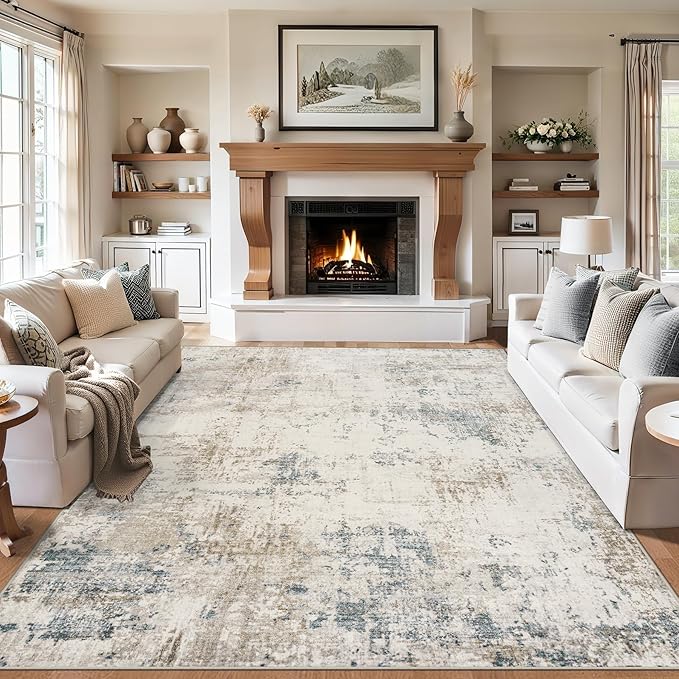 8x10 Area Rugs for Living Room - Washable Rug Modern Abstract Soft Large Neutral Non-Slip Carpet Indoor Floor Stain Resistant Thin Carpets for Bedroom Dining Room Farmhouse Nursery Home Office Multi-CubbioJoy