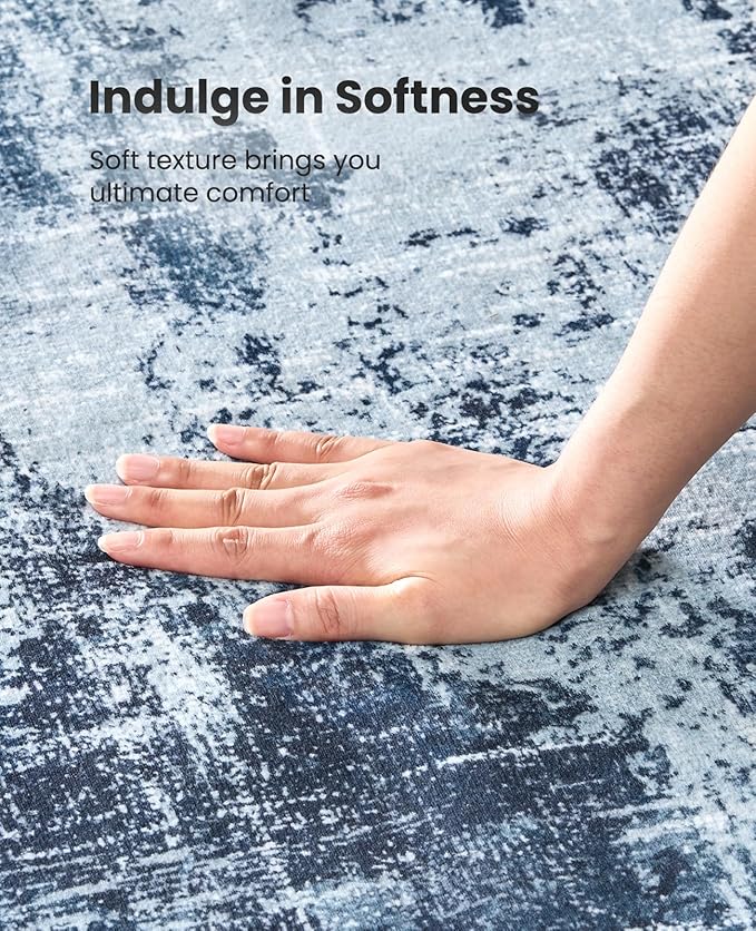 Amada 8x10 Washable Area Rug, Modern Abstract Living Room Rug with Non-Slip Backing & Short Pile, Large Rug with Abstract Pattern for Living Room, Bedroom and Dinning Room, Dark Blue-CubbioJoy