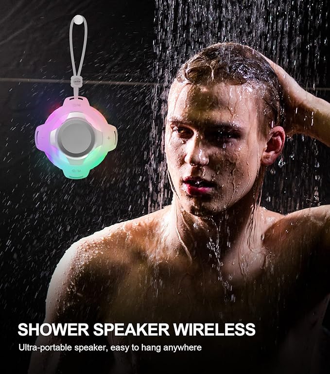 comiso Shower Bluetooth Speaker, Waterproof Bluetooth Speakers IPX7, Floating Portable Wireless Speaker with LED Light, Loud HD Sound and Bass for Travel Beach Shower, Ideal Gifts for Men and Women-CubbioJoy