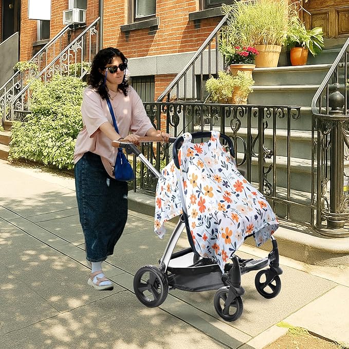 80S Muslin Car Seat Cover for Babies - Soft & Breathable Infant Carrier Canopy, Lightweight Sunshade for Summer, Universal Fit for Baby Boys & Girls-CubbioJoy