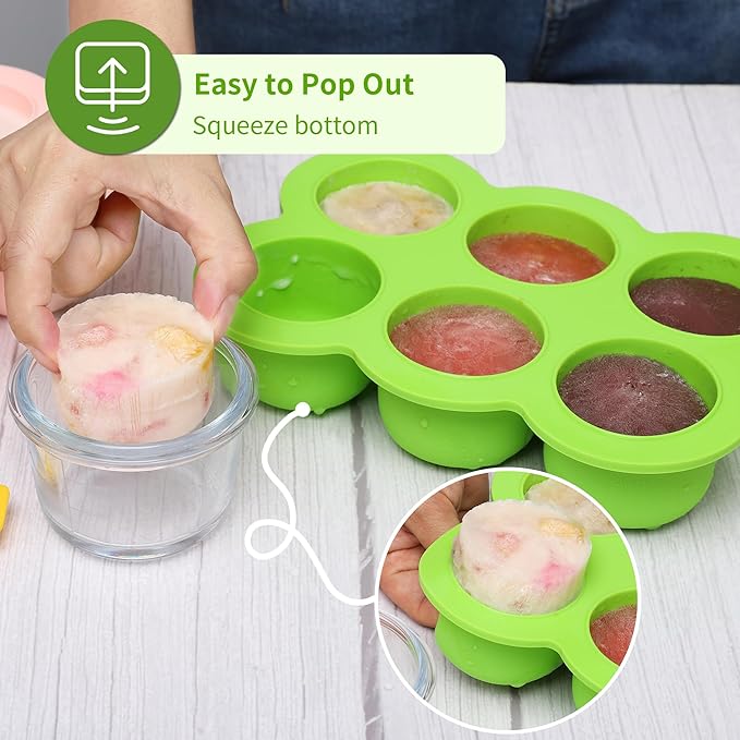 6x3oz Baby Food Freezer Tray with Clip on Lid Bright Green | Leakproof Freezer Molds Silicone Storage Container for Purees Fruits Vegetables-CubbioJoy