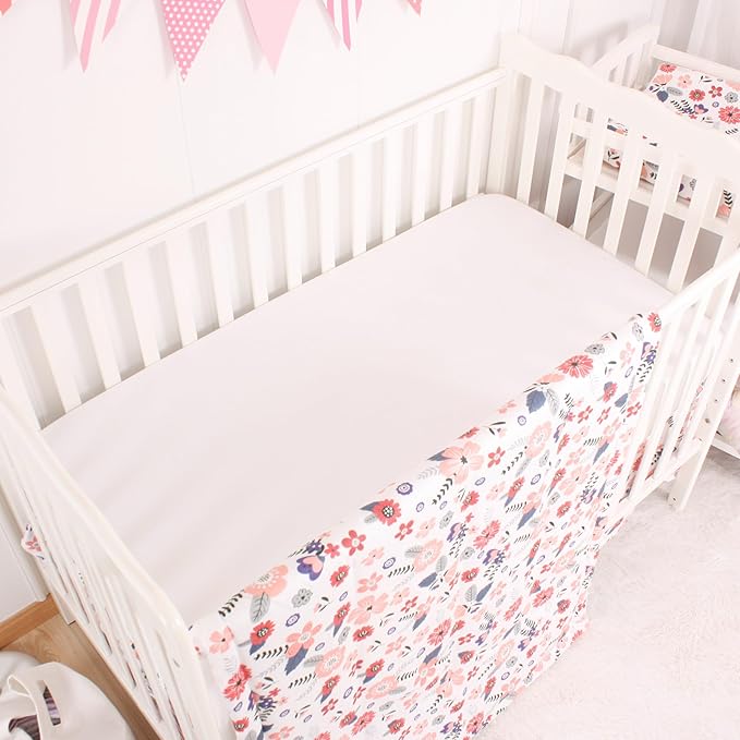 CaSaJa Baby 3-Piece Crib Bedding Set for Boys Girls, Including Soft Quilted Comforter(Blanket), Fitted Crib Sheet and Skirt, Soft Nursery Bedding Set Made of Silky Comfy Materials, Petals Flying-CubbioJoy