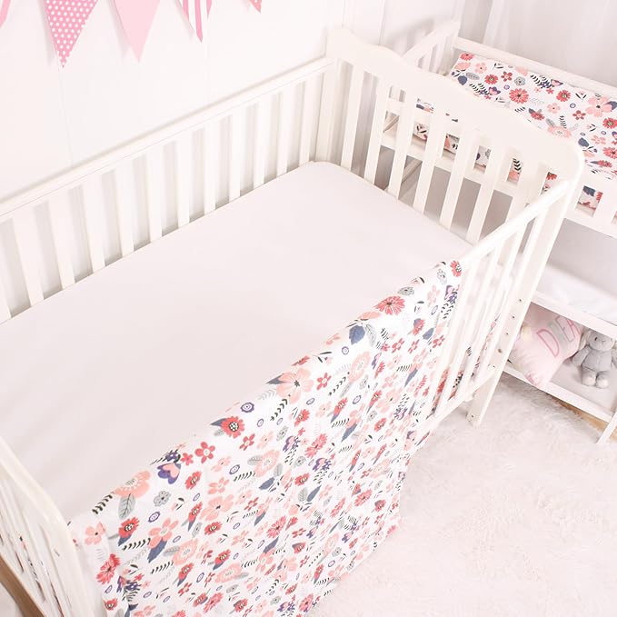 CaSaJa 4-Piece Crib Bedding Set for Boys and Girls, Nursery Baby Bedding Set Including Quilted Comforter with Fitted Crib Sheet and Changing Pad Covers, Reversible Quilt Design, Petals Flying-CubbioJoy