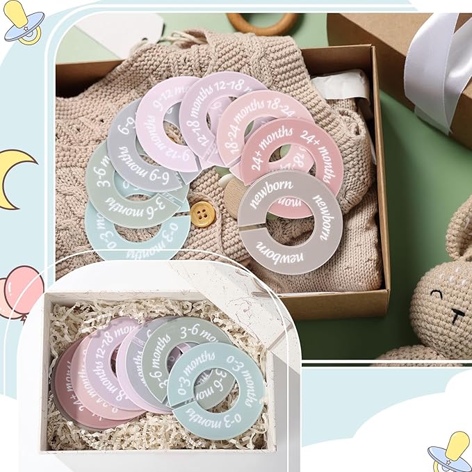 8 Pcs Baby Closet Dividers Unisex Baby Clothes Organizers Clear Labels for Nursery Closet Organizer & Decor Nursery Fits Most Rods (Retro,Bright Color)-CubbioJoy