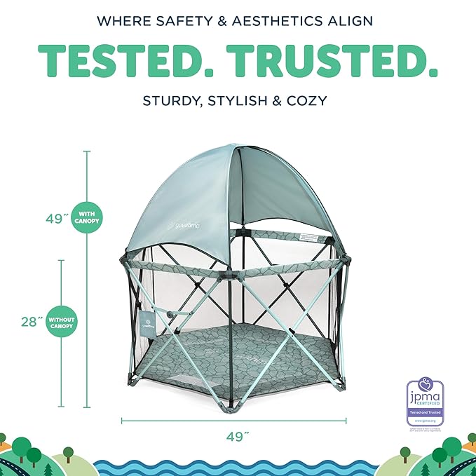 Baby Delight Go with Me Eclipse Deluxe Portable Playard | Playpen | Sun Canopy | Indoor and Outdoor | Ultra Padded Nylon Floor | Green Garden-CubbioJoy