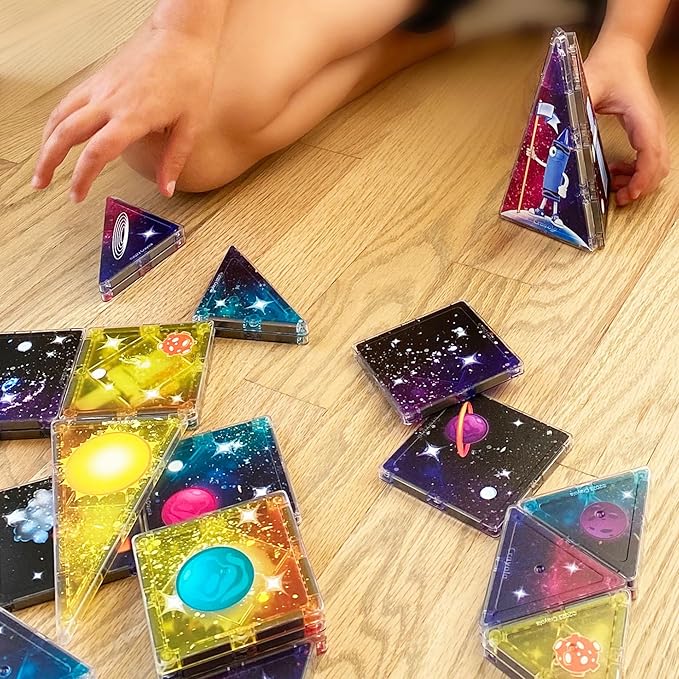 CreateOn Crayola Cosmic Magnetic Tiles, Building Set for Kids, Magnetic Building Toys for Kids, STEM Learning Toys for Boys and Girls Ages 3 and Up, 40-Piece Set (Cosmic)-CubbioJoy