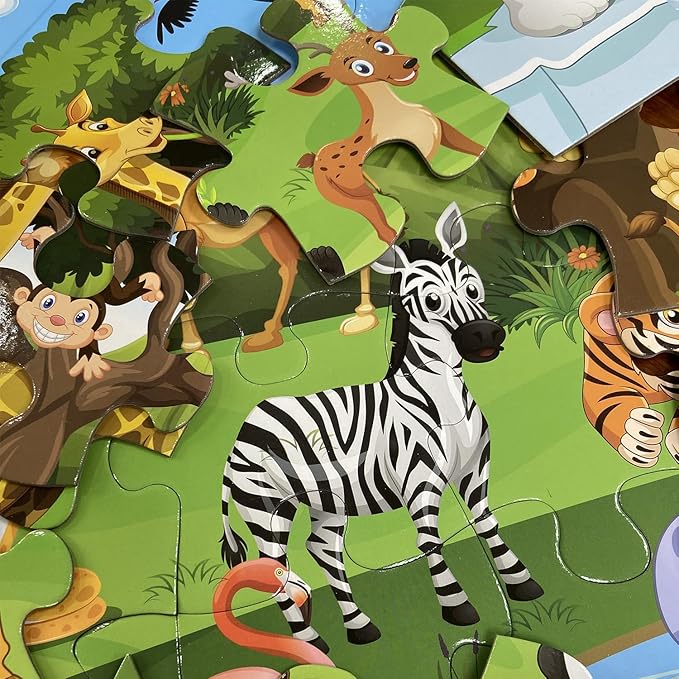 Jumbo Floor Puzzle for Kids, Large Jigsaw Puzzles 35 Piece for Kids Ages 3-5,Preschool Learning & Education Toys, Gifts for 4-8 Year Old Boys and Girls (Grassland Animal)-CubbioJoy