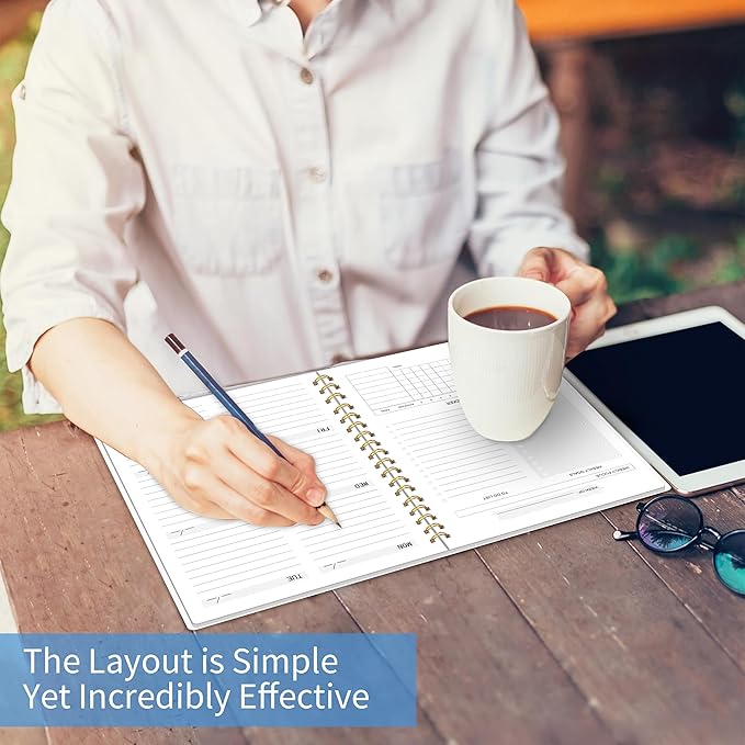 Undated Weekly Planner, Weekly To Do List Notebook with Goal & Habit Tracker Organizer, A5 5.8" x 8.0" Weekly Planner Notebook with Spiral Binding for Men or Women-CubbioJoy