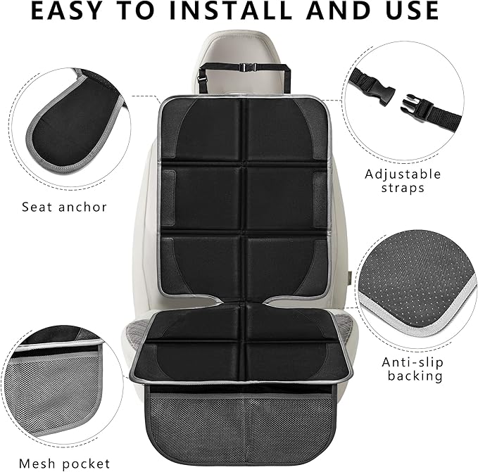 Car Seat Protector 2 Pack Baby Car Seat Covers with Mesh Pockets & Non-Slip Backing 600D Durable Seat Protector Under Baby Car Seat (Black & Gray, Large)-CubbioJoy