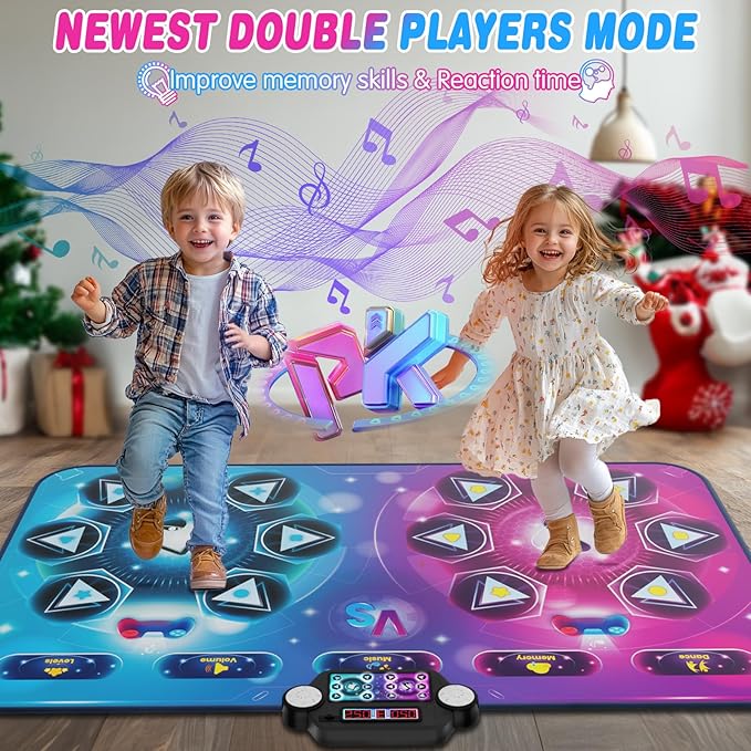 Dance Mat Toy Gift for Kids ages 3-12, Dancing Music Playmat with 12 Key, Large Size (59*38 in), Double User Challenge Game Christmas Birthday Gift for Girls Boys 5 6 7 8 9 10 11 12 Year Old-CubbioJoy