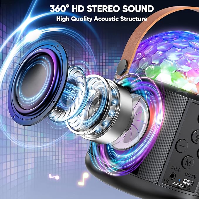 Karaoke Machine with Disco LED Lights for Adults Kids, Portable Bluetooth Speaker with 2 Wireless Microphone Toys Gifts for Girls Boys Birthday Family Home Party-CubbioJoy