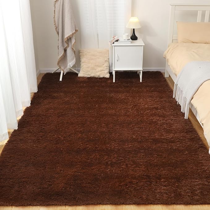 Area Rug 4x5.8, Soft Rugs for Living Room, Plush Fluffy Rugs for Bedroom, Non-Slip Indoor Carpet for Nursery, Study Room, Playroom, Home Decor, Brown-CubbioJoy