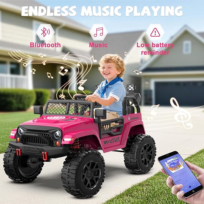ANPABO 24V 2 Seater Ride On Car for Kids w/EVA Tires, 4X200W Motors, 4 Shock Absorbers, 2.4G Remote Control, Bluetooth Radio, LED Headlights & Searchlights, Electric Car for Kids Ages 3-8, Pink-CubbioJoy