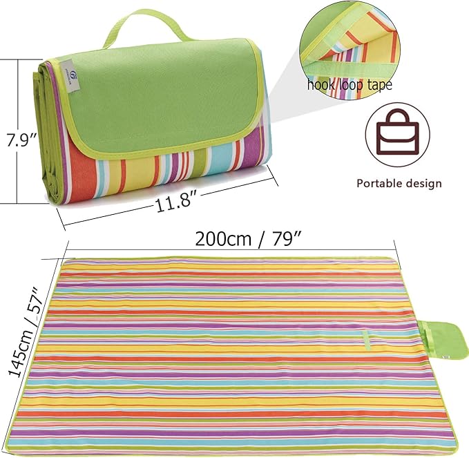 Beach Blanket Extra Large Picnic Blanket Outdoor Blanket Waterproof Sand Free Oversized Camping Mat Foldable Portable Handy Tote for Travel Sports Home Yoga Park Grass Lawn, 79"x57"-CubbioJoy