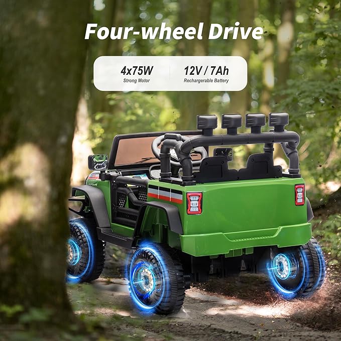 4WD Kids Ride on Car Truck, 12V 7Ah Kids Electric Vehicles Car Ride on Toy w/Remote Control - Army Green-CubbioJoy