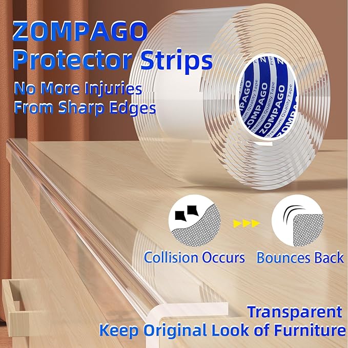 Clear Soft Corner Protectors for Furniture Strip,0.8in x9.84FT,2 Roll,Sharp Edge & Table Bumper,Window Edge,Wall Protector, Soft Corner Guards Safe for Proof,Table Corner Protectors in Family-CubbioJoy
