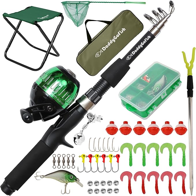 DaddyGoFish Kids Fishing Pole - Rod Reel Combo Tackle Box Starter Set - First Year Small Dock Gear Kit for Boys Girls Toddler Youth Age Beginner Little Children Junior Anglers Older Kids-CubbioJoy