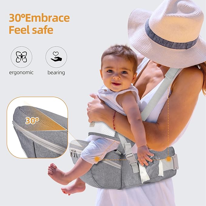 Baby Hip Seat Carrier, Ergonomic Waist Stool for Child Infant with Adjustable Strap Pocket Soft Base, Baby Hip Carrier for Newborns & Toddlers-CubbioJoy