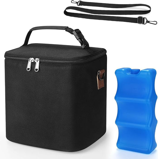 Accmor Breastmilk Cooler Bag with Ice Pack, Baby Bottle Cooler Bags, Insulated Bottle Cooler Tote Bags On The Go, Fits 6 Large 9oz Bottles, for Nursing Mom Daycare Travel, Black-CubbioJoy