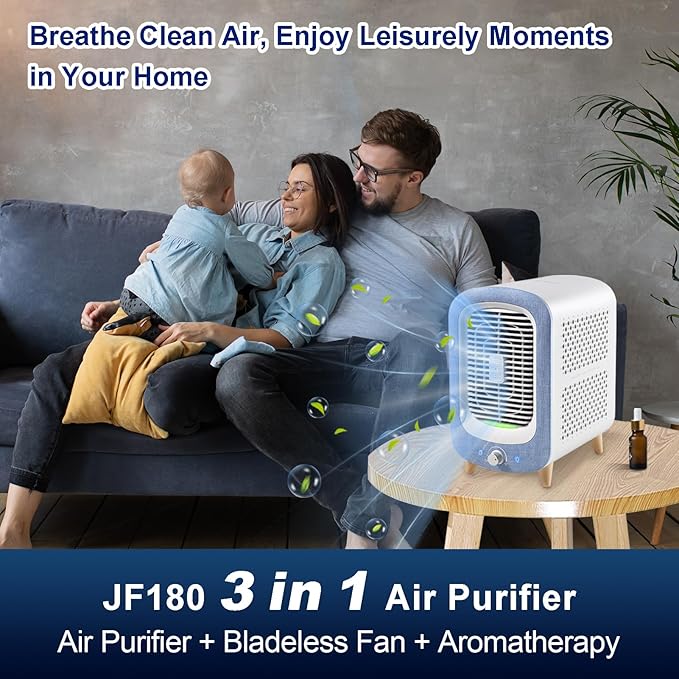 Jafanda Air Purifier for Home Bedroom 780sq ft, HEPA & Activated Carbon, Air Cleaner with Fragrance Sponge & Nightlight for Smoke, Allergies, Dust, Odor, VOC, Pet Dander, Pollen, Office, Desktop,Blue-CubbioJoy