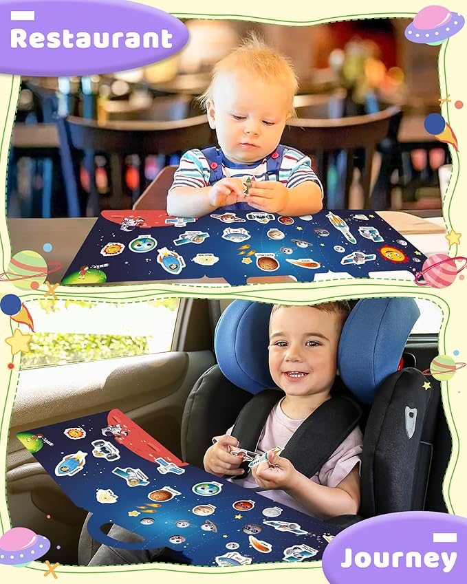 Benresive Reusable Sticker Book for Toddlers 2-4 Years, Fun Travel Stickers for Kids, Waterproof Sticker Books for Toddlers 1-3, Crafts Activities for Todddlers 1-3 2-4 3-5 - Space-CubbioJoy