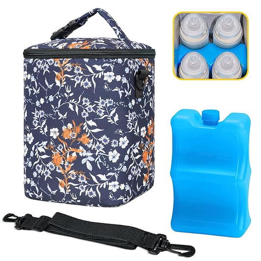 Breastmilk Cooler Bag with Ice Pack Fits 4 Baby Bottles Up To 9 Ounce Insulated Coolers Bag Breast Milk Cooler on the Go with Strap Baby Bottle Cooler Bag for Nursing Mom Daycare or Travel-CubbioJoy