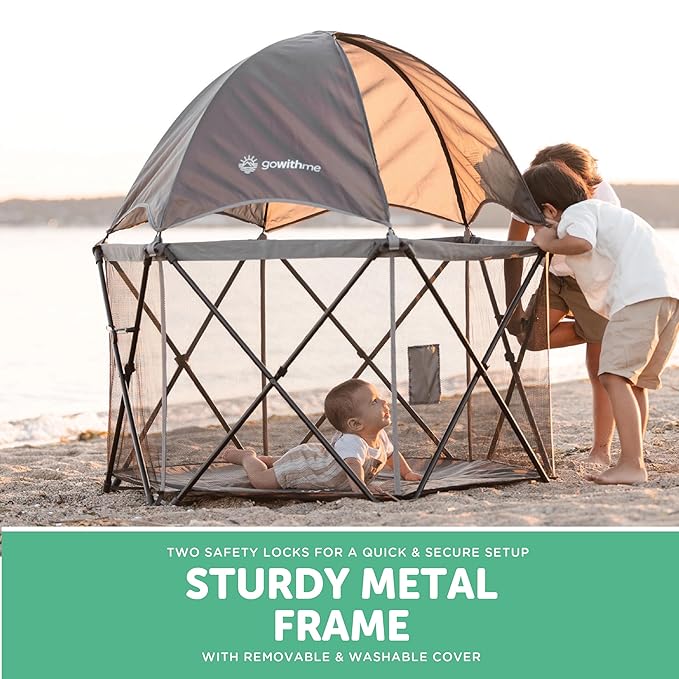 Baby Delight Go with Me Eclipse Deluxe Portable Playard | Playpen | Sun Canopy | Indoor and Outdoor | Ultra Padded Nylon Floor | Grey-CubbioJoy