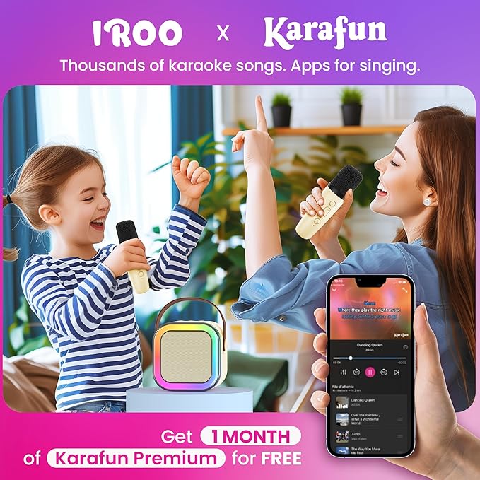 IROO Mini Karaoke Machine for Kids, 2025 TOP Toys Birthday Gifts Ideas for Girls Ages 4, 5, 6, 7, 8, 9, 10, 12+ Years Old, Portable MP3 Player with 2 Wireless Mics for Party-CubbioJoy