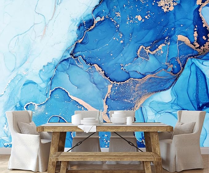 Blue Marble Wallpaper Abstract Gold Art Mural Wallpaper for Living Room Bedroom Dining Room Basement(Not Self-Adhesive)-CubbioJoy