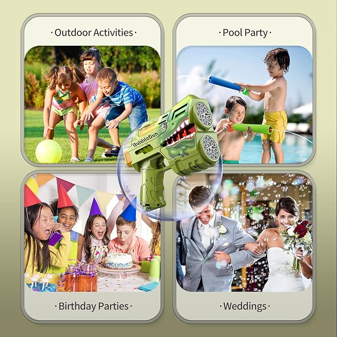 Jasny 2 Pack Bubble Guns for Kids, LED Light Up Rechargeable Bubbles Machine Blower with 2 Bottles Refill Solution for Toddlers 4-8, Wedding Birthday Gift-CubbioJoy