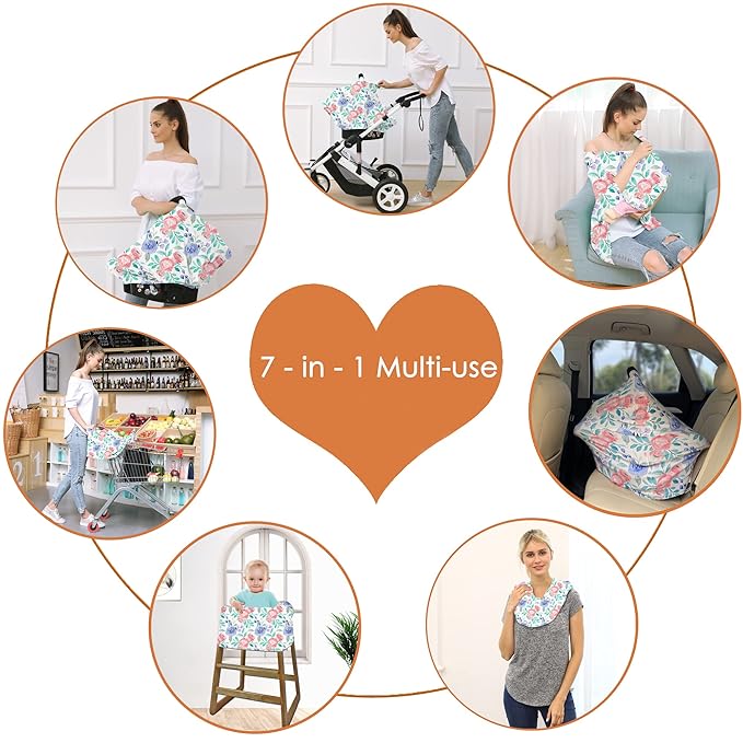 Carseat Cover for Boys and Girls - Multi-use Nursing Canopy for Breastfeeding, Stroller, High Chair Cover (Rose)-CubbioJoy