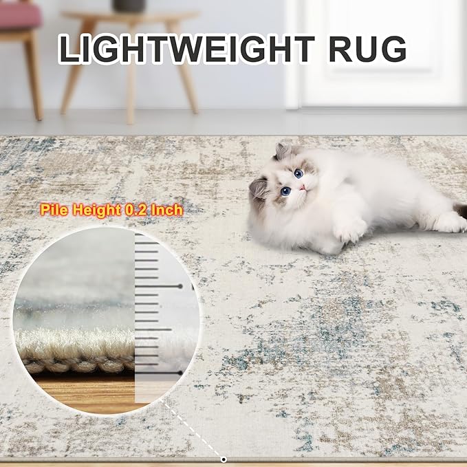 Area Rugs Living Room Rug - 4x6 Washable Modern Abstract Soft Neutral Non-Slip Carpet Large Indoor Floor Stain Resistant Thin Carpets for Bedroom Dining Room Farmhouse Nursery Home Office Multi-CubbioJoy