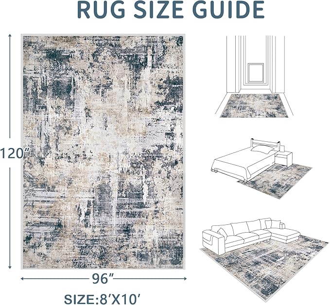 Area Rugs 8x10 Living Room: Washable Rug Modern Abstract Large Rugs Soft Non Slip Neutral Rug Stain Resistant Indoor Carpet for Bedroom Kitchen Dining Room Home Office Rugs(Black Brown,8'x10')-CubbioJoy