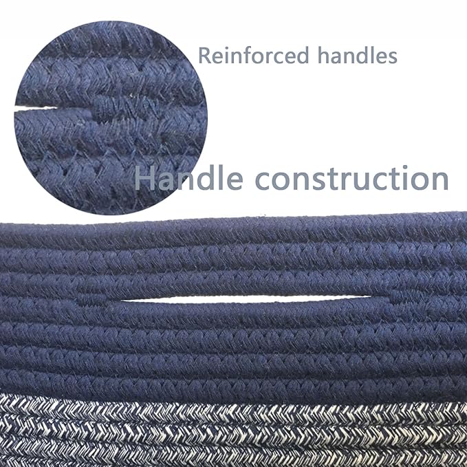 COMFY-HOMI 3PACK Rectangular Cotton Rope Basket With Handles for Shelves|Dog Toy|Baby Gift - Dark Blue (13.5" x 11" x 9.5")-CubbioJoy