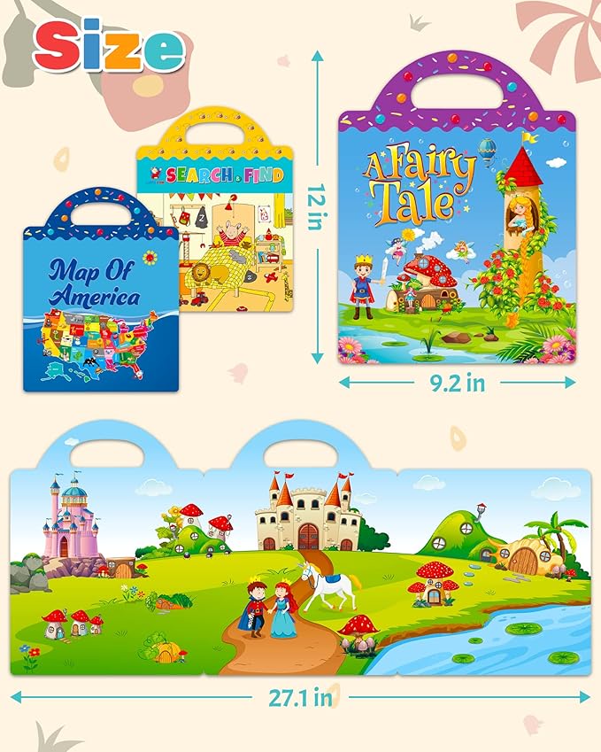 Benresive Reusable Sticker Books for Kids 2-4, Sticker Books for Toddlers 1-3 2-4, Toddler Travel Toys Activities Crafts Gifts - America Map, Fairy, My House-CubbioJoy