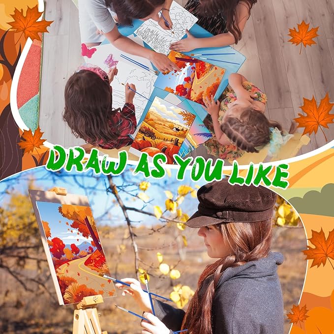 Blosssound 10 Set Pre Printed Canvas Pre Drawn Canvas Painting with Easel Kits 5" x 7" Outline Painting Panels for Beginners, DIY Craft Project, Party Favor, Home Decors(Four Seasons)-CubbioJoy