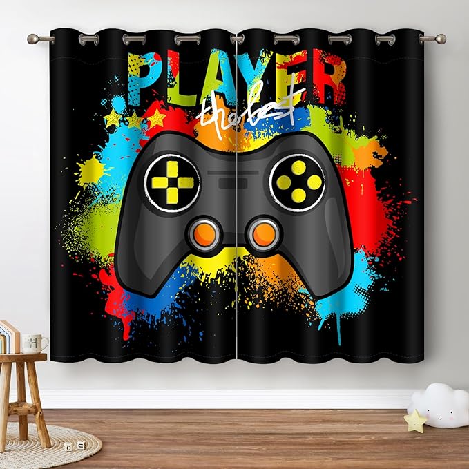 Jekeno Gaming Game Controller Blackout Curtains - Kids Boys Teens Teenagers Room Bedroom Colorful Gamer Gamepad Decor Home Living Room Darkening Grommet Window Drapes 2 Panel Set, 42"x54"-CubbioJoy