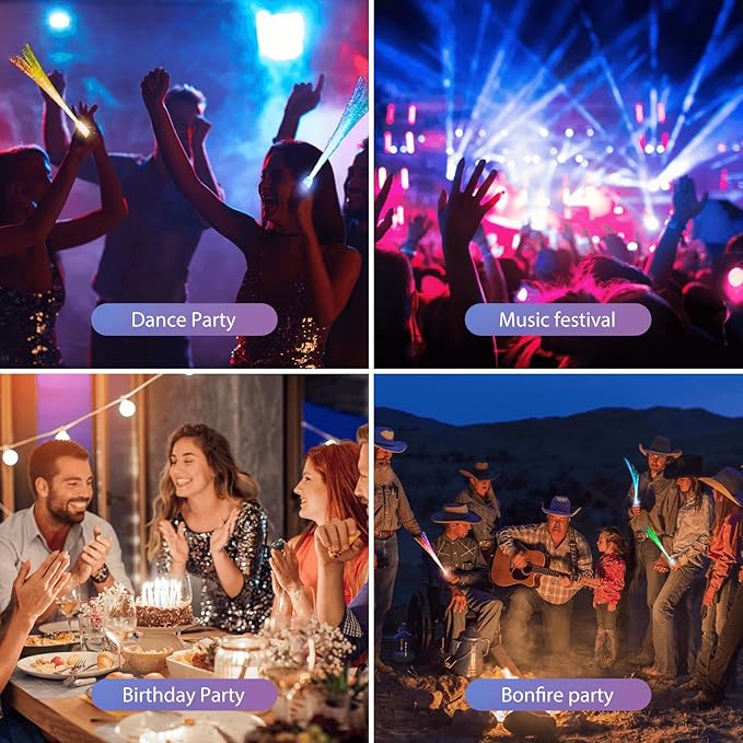 28 Pcs Sparkler Firework Sticks Glow Fiber Optic Wands, LED Flashing Sticks Light Up Toy for Kids Adults, Glow in The Dark Party Favor Supplies Bulk Rave Magic Decoration for Wedding Halloween Easter-CubbioJoy