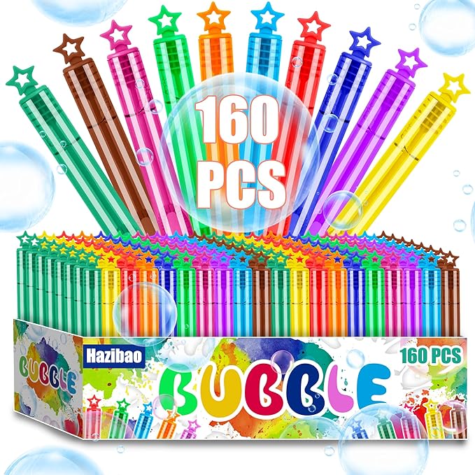 160 PCS Mini Star Bubble Wands for Kids, 10 Colors Bulk Bubble Wand with Star Top, Perfect for Party Favors, Wedding, Birthday, Carnival, Summer Outdoor Toys,Goody Bags Stuffer,Prize-CubbioJoy
