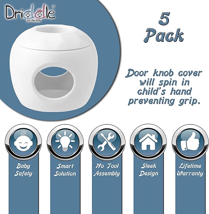 Door Knob Safety Cover for Kids - 5 Pack - Baby Proof Door Knob Covers - Door Locks for Kids Safety Child Proof - White-CubbioJoy