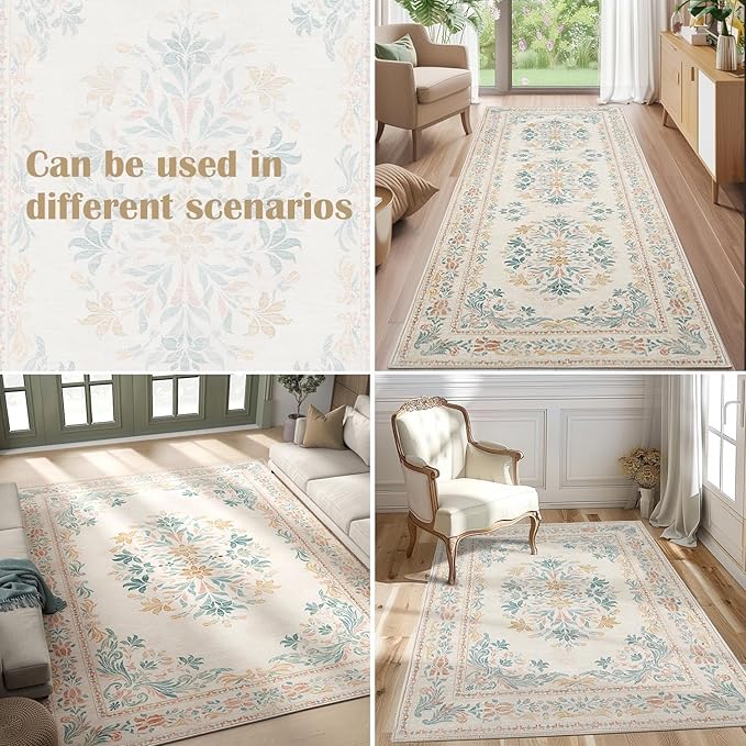jinchan Spring Floral 2x3 Rugs for Entryway - Vintage Washable Area Rug Ultra-Thin Low Pile Soft Small Non Slip Distressed Indoor Doormat Accent for Entrance Kitchen Bedroom (2x3ft,Apricot Multi)-CubbioJoy