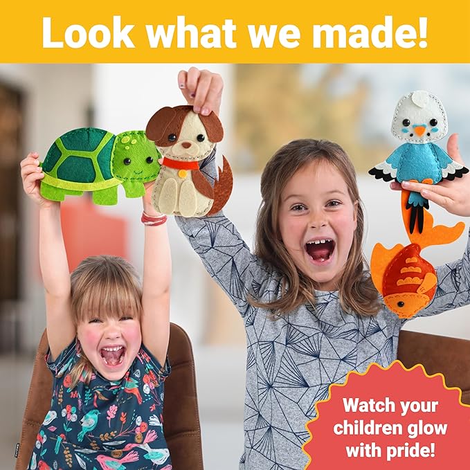 Craftorama Sewing Kit for Kids, Fun and Educational Pets Craft Set for Boys and Girls Age 7-12, Sew Your Own Felt Animals Craft Kit for Beginners, 165 Piece Set-CubbioJoy