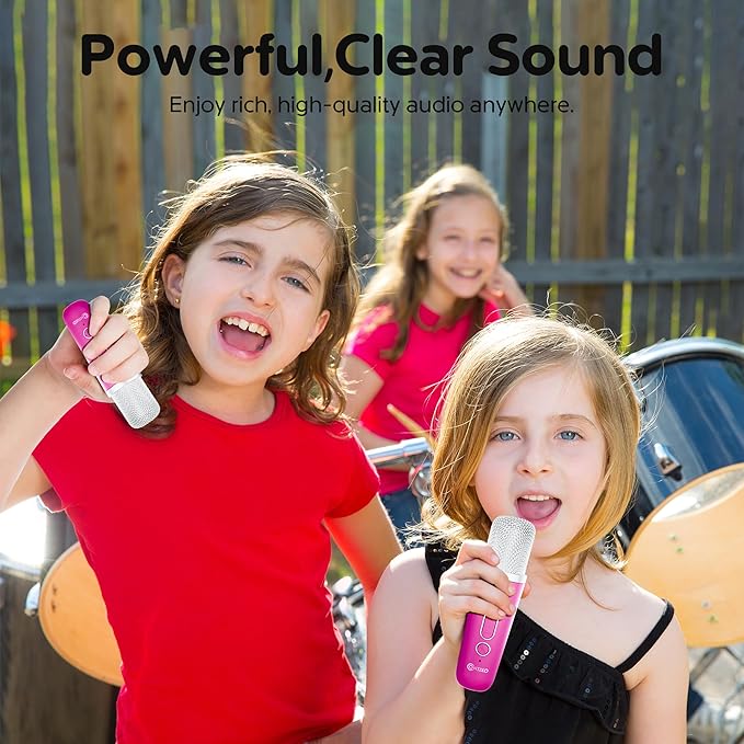 Contixo KS1A Kids Mini Karaoke Machine with LED Lights, 7–10H Playback, Dual Wireless Mics, Magic Voice Effects, Bluetooth Speaker for Children, Portable Singing Toy Gift for Boys & Girls, Pink-CubbioJoy
