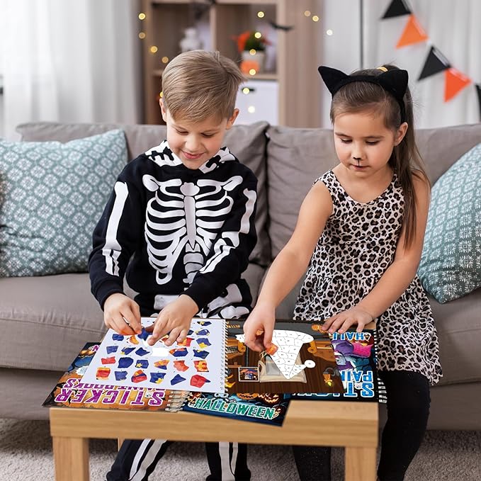 4Pcs Halloween Paint by Sticker Books for Kids Ages 4-8 Halloween Pumpkin Ghost Witch Sticker by Number Books Activity Book for Kids Puzzle Book Craft Art Gift Holiday Party Favors Create 32 Pictures-CubbioJoy
