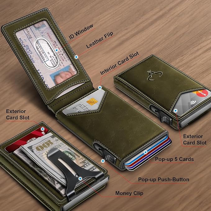 BULLIANT Men Wallet,Money Clip Wallet Slim For Gift Men 9Cards-Metal Credit Card Case in Magnetic Leather Flip-CubbioJoy