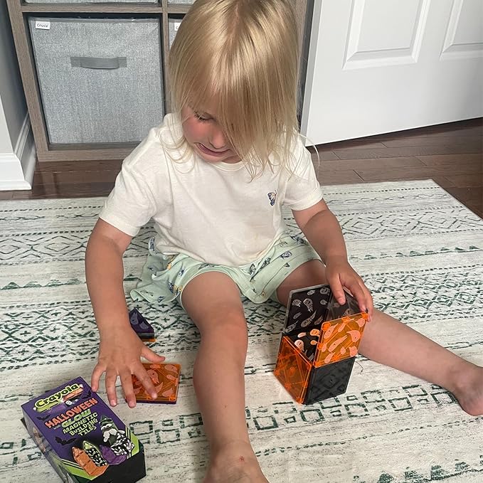 CreateOn Crayola Halloween Glow in The Dark Magnetic Tiles Set, Building Set for Kids, STEM Toys for Boys and Girls Ages 3 and Up, 14-Piece Set-CubbioJoy