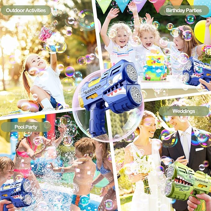 2 Pack Bubble Guns for Kids, LED Light Up Rechargeable Bubbles Machine Blower with 4 Bottles Refill Solution, Toddlers 4-8 Wedding Birthday Easter Party Gift-CubbioJoy