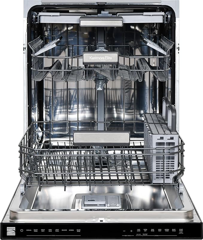 Kenmore Elite 24" Built-in Stainless Steel Tub Dishwasher TotalFlex 3rd, SmartWash, UltraWash, TurboDry, MoreSpace Plus Adjustable Rack, Energy Star Certified, Black-CubbioJoy