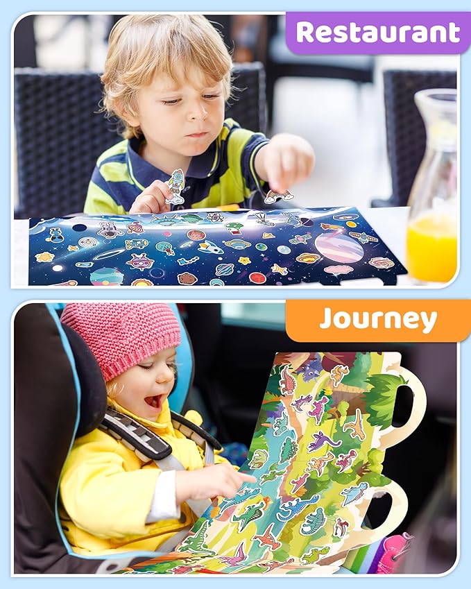 Benresive Reusable Sticker Books for Kids 2-4, Sticker Books for Toddlers 1-3 2-4, Toddler Travel Toys Activities Crafts Gifts - Dinosaurs, Space and Body-CubbioJoy