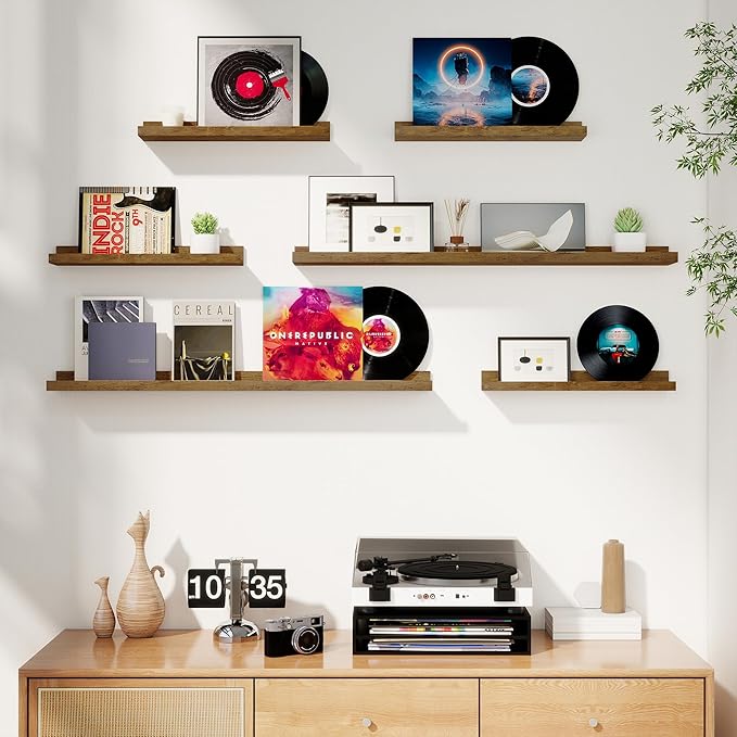 Axeman Picture Ledge Shelf, Floating Shelves for Wall Storage Set of 6, 36 inch Floating Wall Mounted Shelves, Wall Shelves with Lip for Living Room, Bedroom, Nursery, Bathroom, Kitchen, Rustic Brown-CubbioJoy